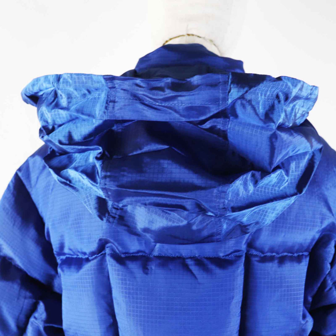 LOUIS VUITTON Down jacket Outer: 71% nylon, Outer: 29% polyester, Lining: 50% polyester, Lining: 50% cotton, Filling: 90% down, Belt: 100% cotton, Sheepskin blue Women 34 Used Authentic