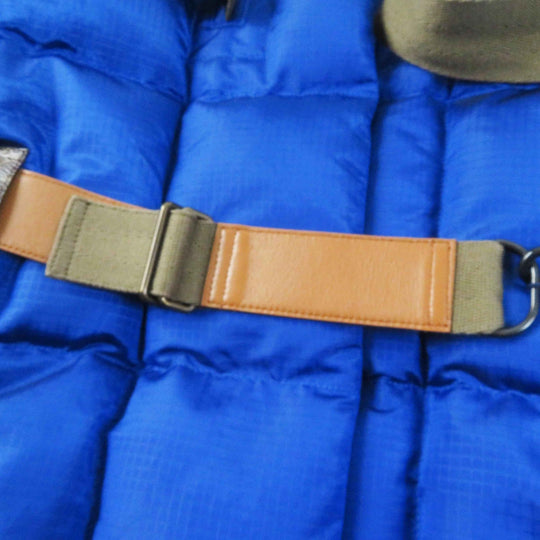 LOUIS VUITTON Down jacket Outer: 71% nylon, Outer: 29% polyester, Lining: 50% polyester, Lining: 50% cotton, Filling: 90% down, Belt: 100% cotton, Sheepskin blue Women 34 Used Authentic