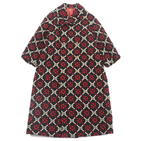 GUCCI Double chester coat 535769 Outer: 100% wool, Lining: 68% rayon, Lining: 32% silk Black red GG diamond Diamond Wool Coat mens 50 Used Authentic