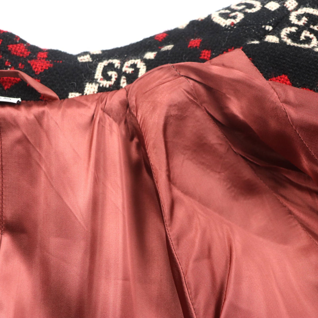 GUCCI Double chester coat 535769 Outer: 100% wool, Lining: 68% rayon, Lining: 32% silk Black red GG diamond Diamond Wool Coat mens 50 Used Authentic
