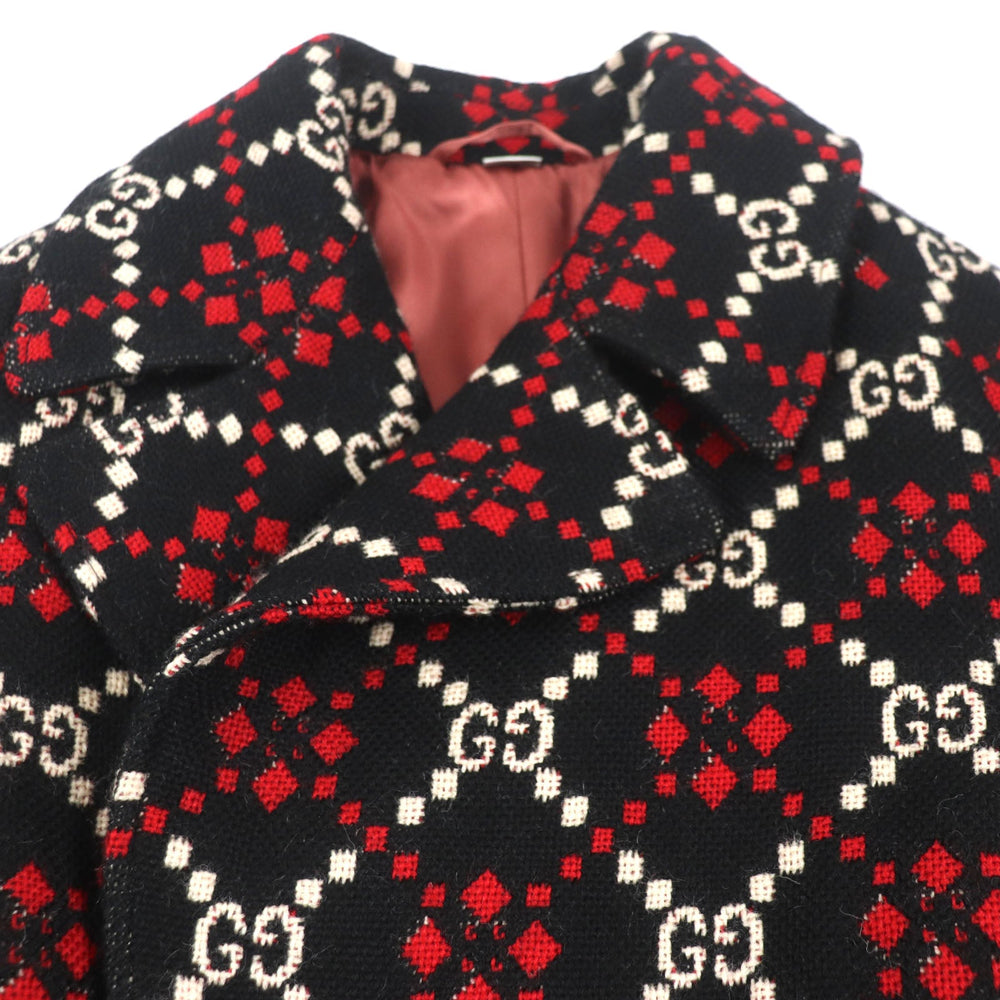 GUCCI Double chester coat 535769 Outer: 100% wool, Lining: 68% rayon, Lining: 32% silk Black red GG diamond Diamond Wool Coat mens 50 Used Authentic