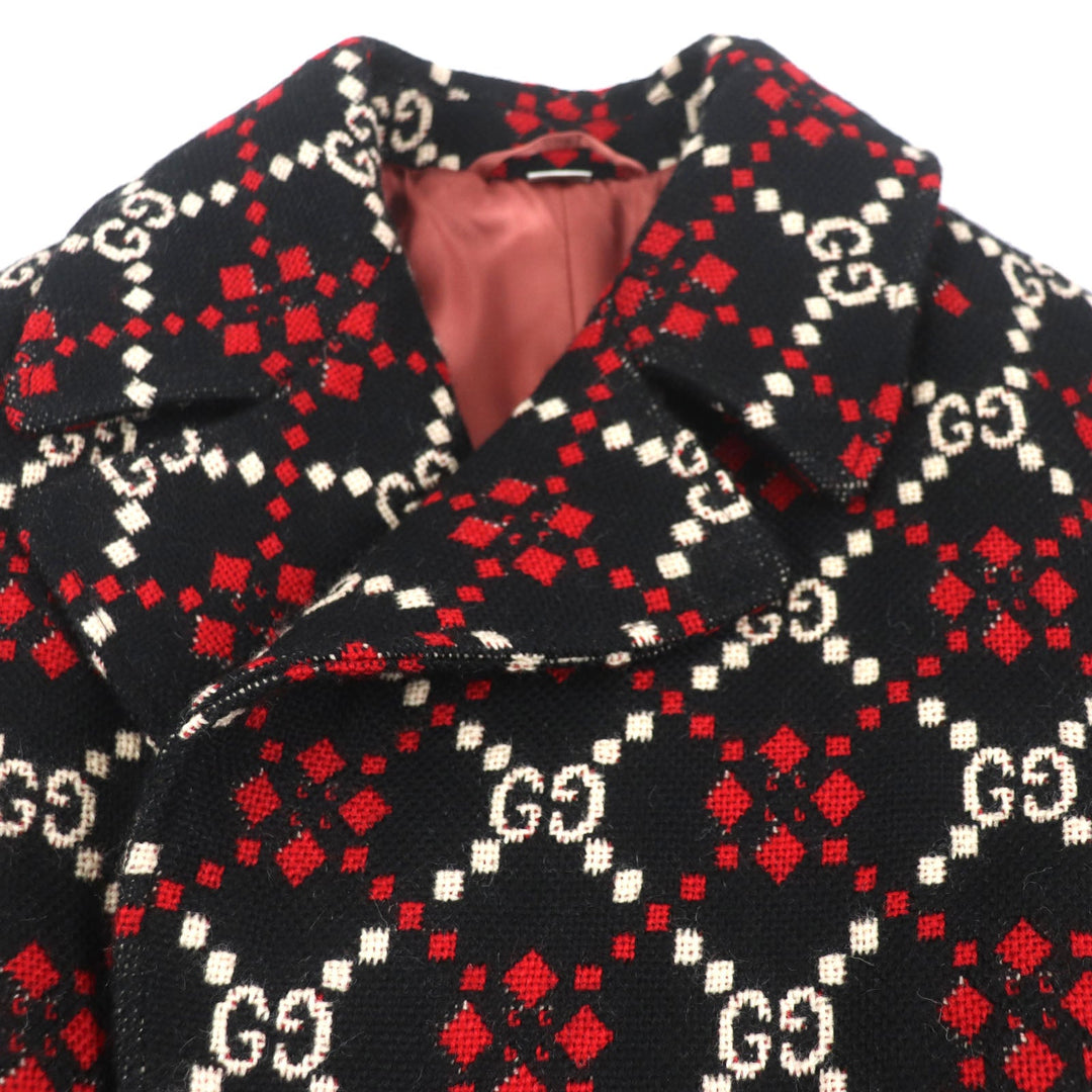 GUCCI Double chester coat 535769 Outer: 100% wool, Lining: 68% rayon, Lining: 32% silk Black red GG diamond Diamond Wool Coat mens 50 Used Authentic