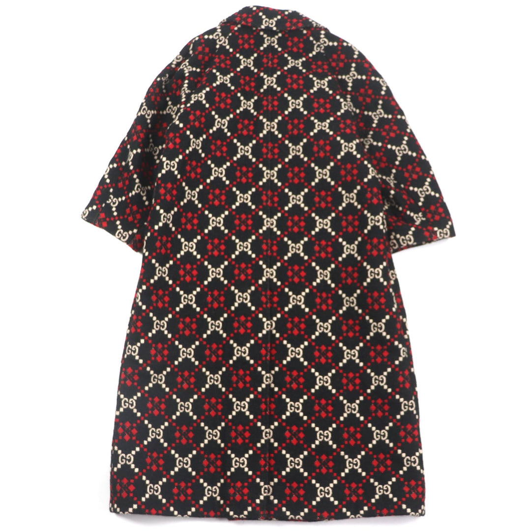 GUCCI Double chester coat 535769 Outer: 100% wool, Lining: 68% rayon, Lining: 32% silk Black red GG diamond Diamond Wool Coat mens 50 Used Authentic