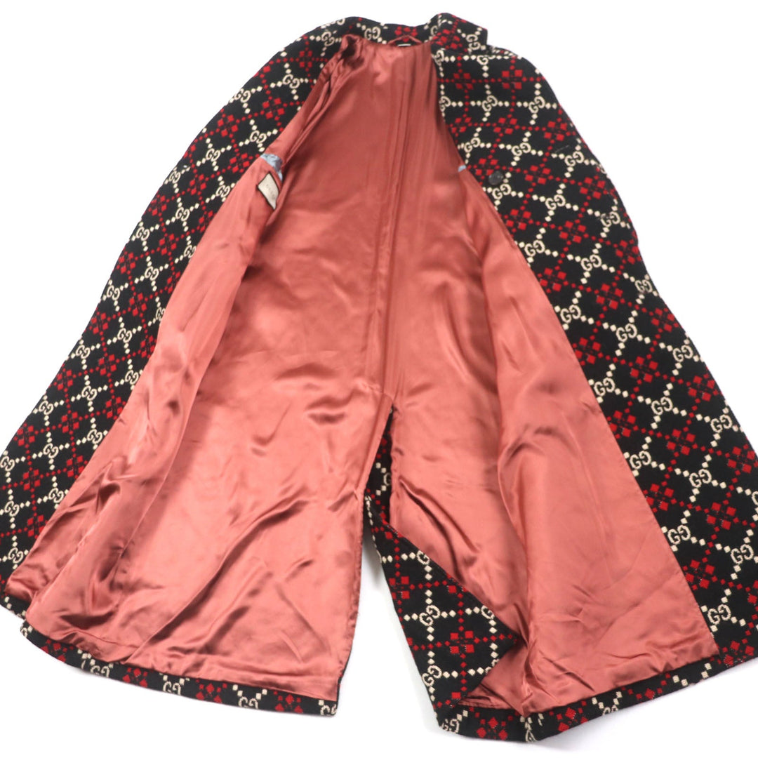 GUCCI Double chester coat 535769 Outer: 100% wool, Lining: 68% rayon, Lining: 32% silk Black red GG diamond Diamond Wool Coat mens 50 Used Authentic