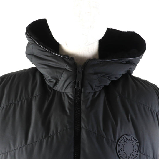 HERMES Vest 4H1233DF Main: Lamb leather, Lining: 100% polyester, Filling: 90% down, Filling: 10% feather black Women 38 Used Authentic