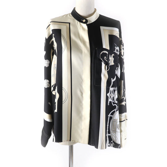 HERMES Long sleeve shirt 3E0607D7 Main: 100% silk Beige black EX LIBRIS Women 40 Used Authentic