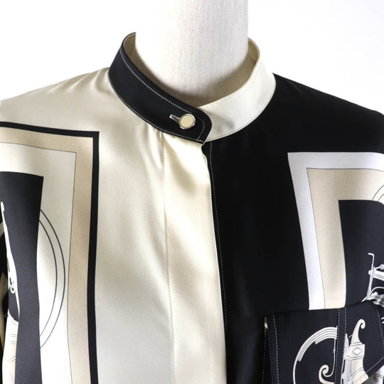 HERMES Long sleeve shirt 3E0607D7 Main: 100% silk Beige black EX LIBRIS Women 40 Used Authentic