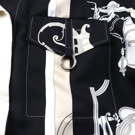 HERMES Long sleeve shirt 3E0607D7 Main: 100% silk Beige black EX LIBRIS Women 40 Used Authentic