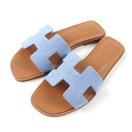 HERMES Sandals Main: Denim, Part: Leather Indigo Oran Women 35 Used Authentic