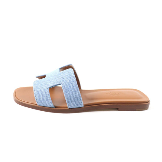 HERMES Sandals Main: Denim, Part: Leather Indigo Oran Women 35 Used Authentic