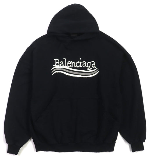 BALENCIAGA Hoodie 739024 Main: 100% cotton black mens L Used Authentic
