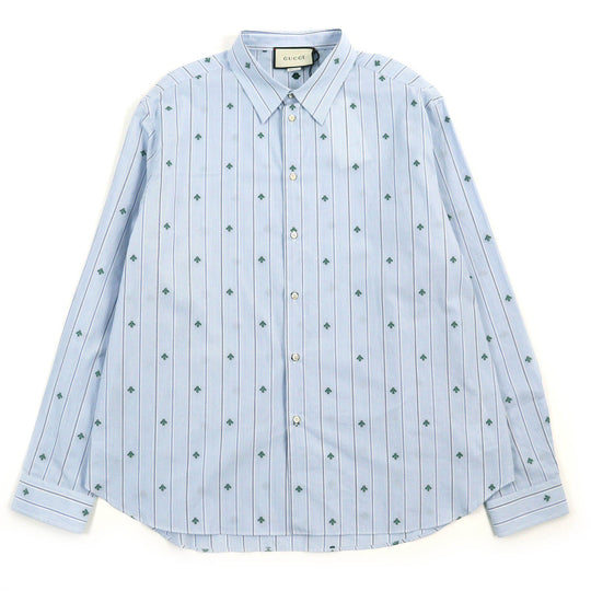 GUCCI Long sleeve shirt 574516 Main: 100% cotton Light Blue White Green mens 46|18 Used Authentic