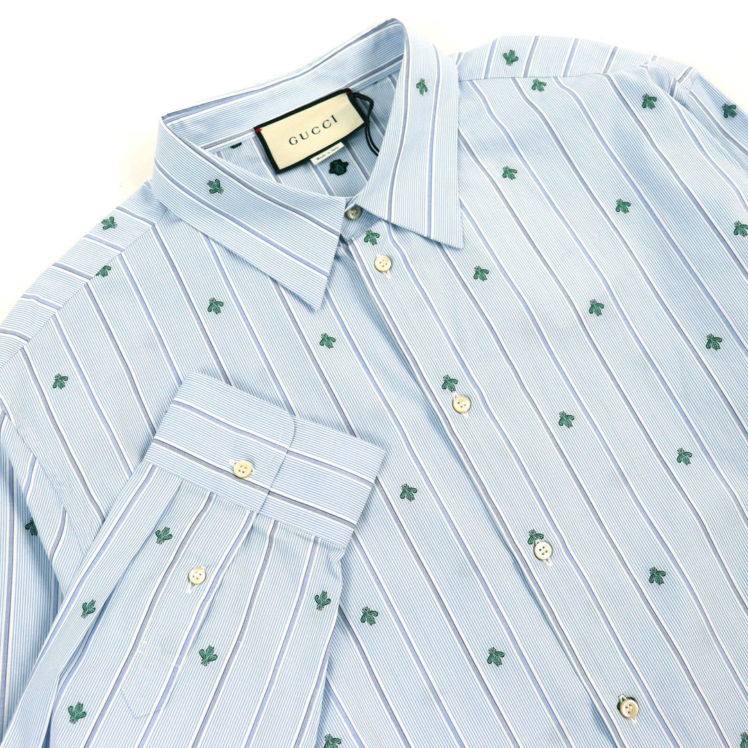 GUCCI Long sleeve shirt 574516 Main: 100% cotton Light Blue White Green mens 46|18 Used Authentic