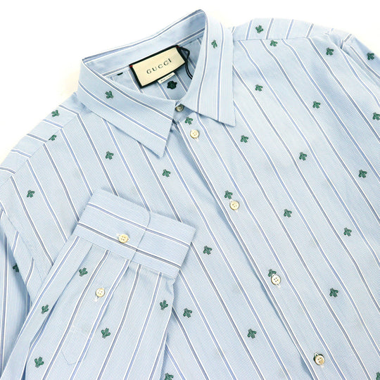 GUCCI Long sleeve shirt 574516 Main: 100% cotton Light Blue White Green mens 46|18 Used Authentic