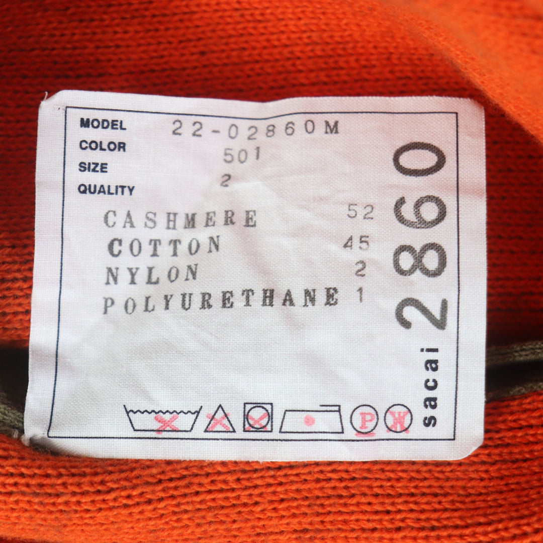 Sacai sweater 22-02860M Main: 52% cashmere, Main: 45% cotton, Main: 2% nylon, Main: 1% polyurethane Khaki orange S Studs Cashmere Knit Pullover mens 2 Used Authentic