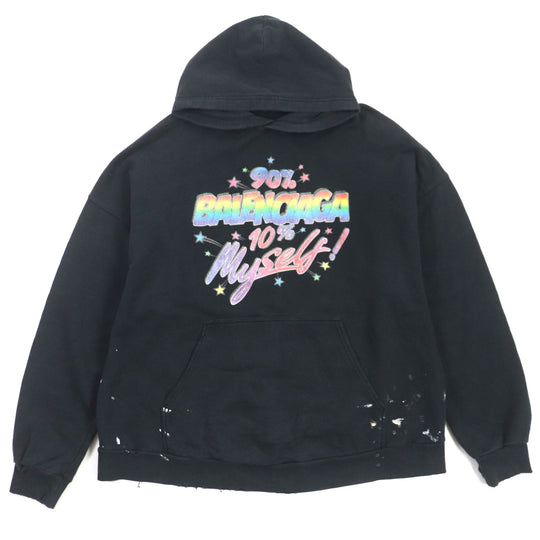 BALENCIAGA Hoodie 674986 Main: 100% cotton black mens L Used Authentic