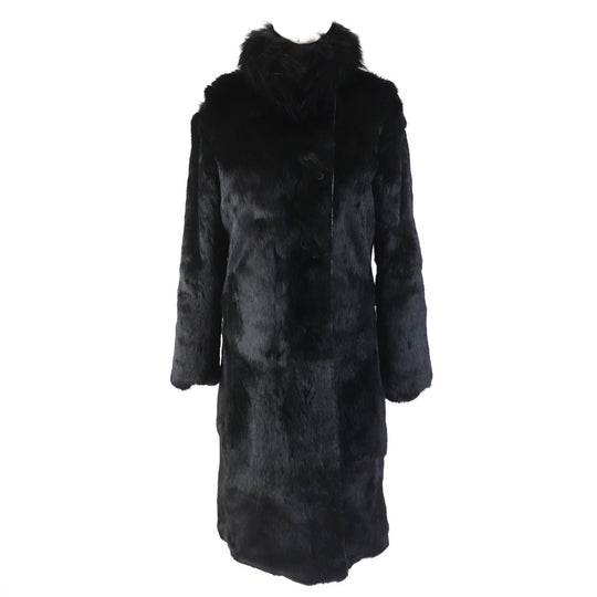 theory coat Outer: 99% nylon, Outer: 11% polyurethane, Lining: 100% rabbit, Filling: 100% polyester, Part: 100% raccoon black Women 2 Used Authentic