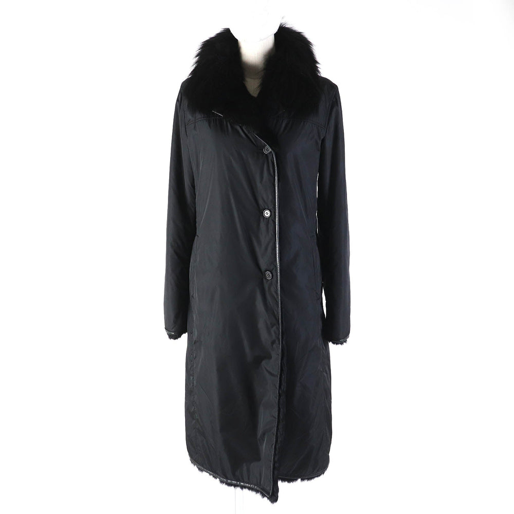 theory coat Outer: 99% nylon, Outer: 11% polyurethane, Lining: 100% rabbit, Filling: 100% polyester, Part: 100% raccoon black Women 2 Used Authentic