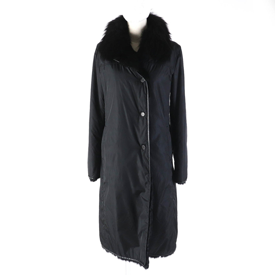 theory coat Outer: 99% nylon, Outer: 11% polyurethane, Lining: 100% rabbit, Filling: 100% polyester, Part: 100% raccoon black Women 2 Used Authentic