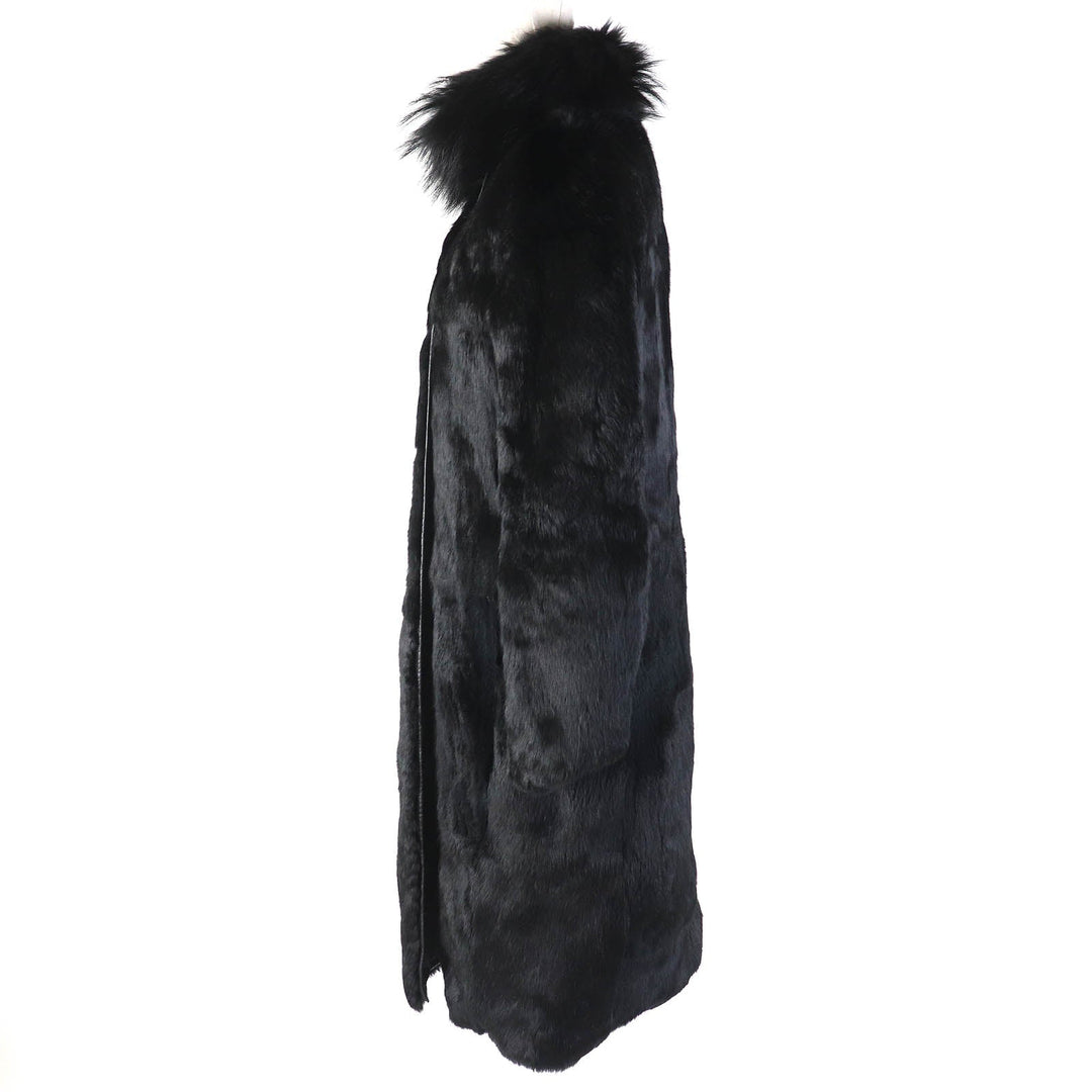 theory coat Outer: 99% nylon, Outer: 11% polyurethane, Lining: 100% rabbit, Filling: 100% polyester, Part: 100% raccoon black Women 2 Used Authentic