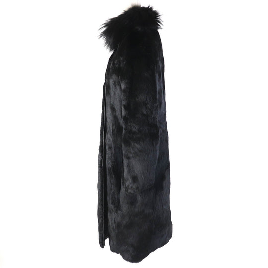 theory coat Outer: 99% nylon, Outer: 11% polyurethane, Lining: 100% rabbit, Filling: 100% polyester, Part: 100% raccoon black Women 2 Used Authentic