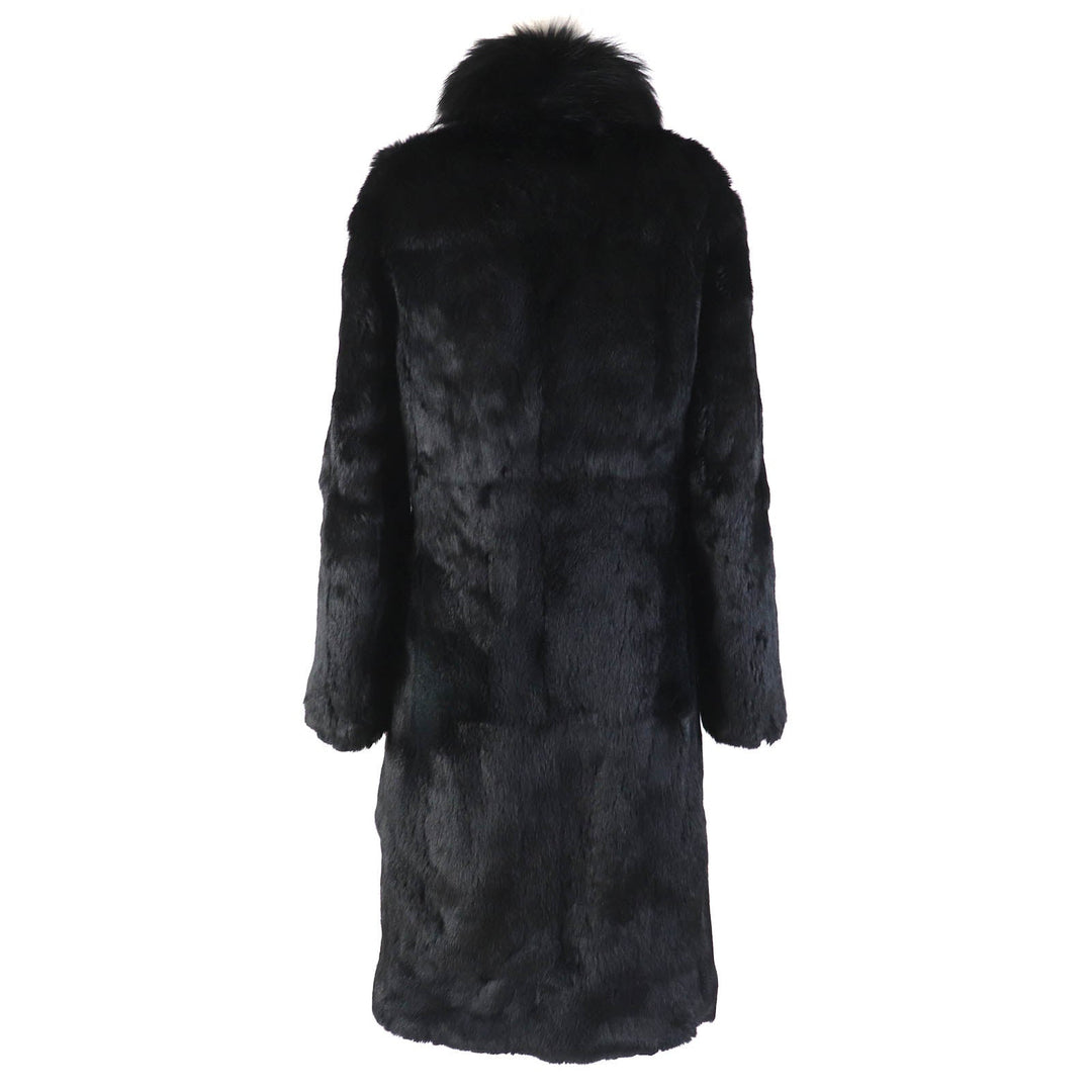 theory coat Outer: 99% nylon, Outer: 11% polyurethane, Lining: 100% rabbit, Filling: 100% polyester, Part: 100% raccoon black Women 2 Used Authentic