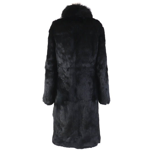 theory coat Outer: 99% nylon, Outer: 11% polyurethane, Lining: 100% rabbit, Filling: 100% polyester, Part: 100% raccoon black Women 2 Used Authentic