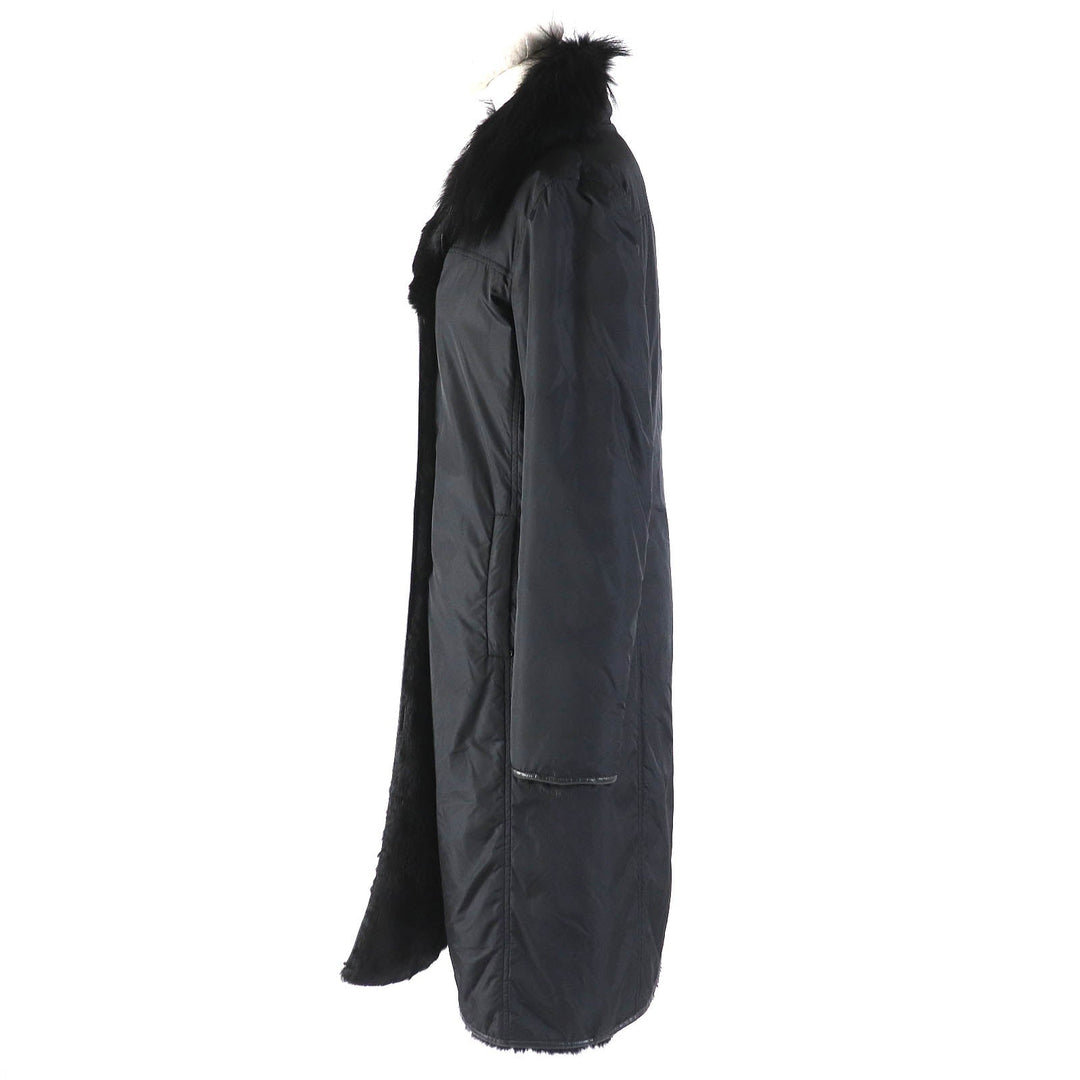 theory coat Outer: 99% nylon, Outer: 11% polyurethane, Lining: 100% rabbit, Filling: 100% polyester, Part: 100% raccoon black Women 2 Used Authentic