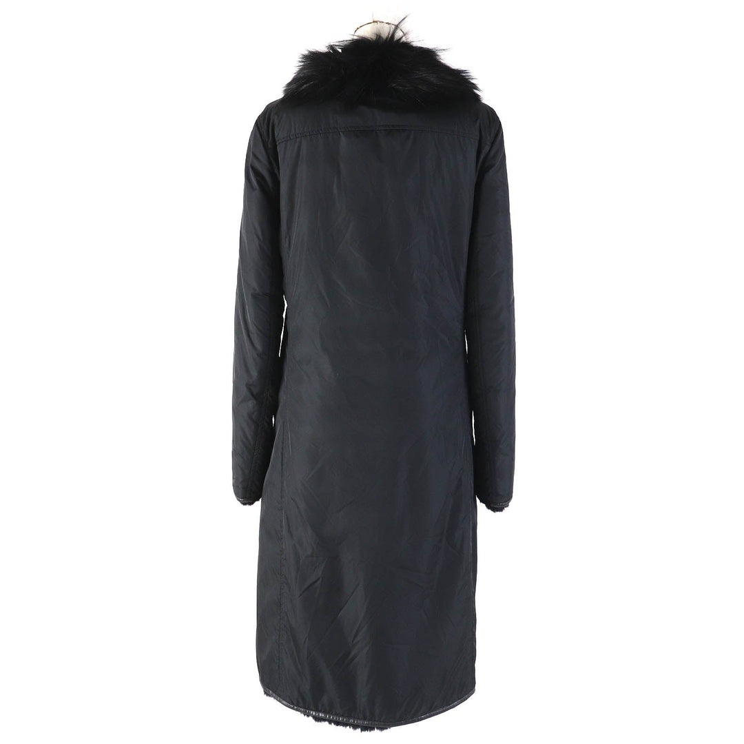 theory coat Outer: 99% nylon, Outer: 11% polyurethane, Lining: 100% rabbit, Filling: 100% polyester, Part: 100% raccoon black Women 2 Used Authentic