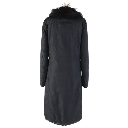 theory coat Outer: 99% nylon, Outer: 11% polyurethane, Lining: 100% rabbit, Filling: 100% polyester, Part: 100% raccoon black Women 2 Used Authentic