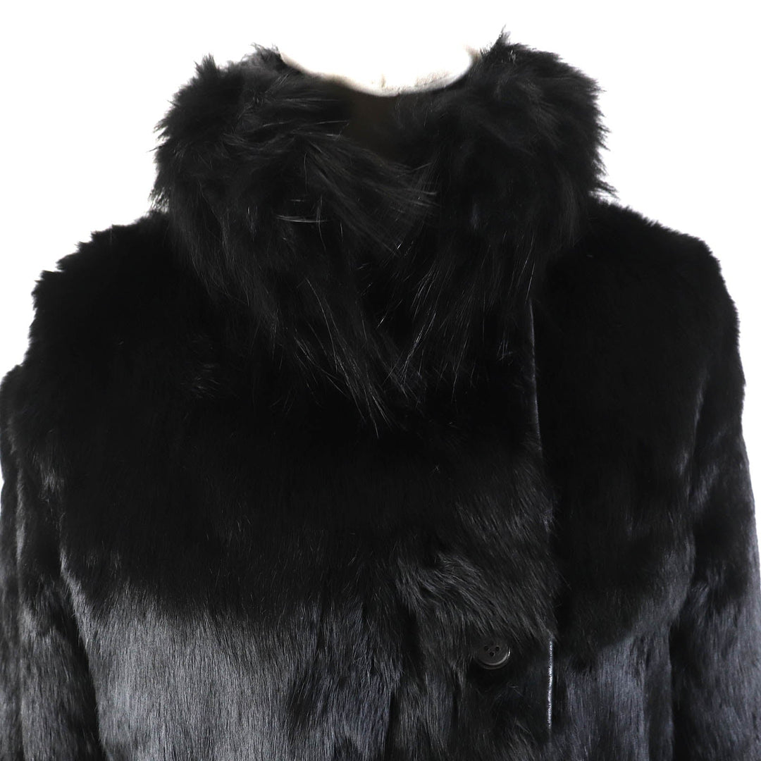 theory coat Outer: 99% nylon, Outer: 11% polyurethane, Lining: 100% rabbit, Filling: 100% polyester, Part: 100% raccoon black Women 2 Used Authentic