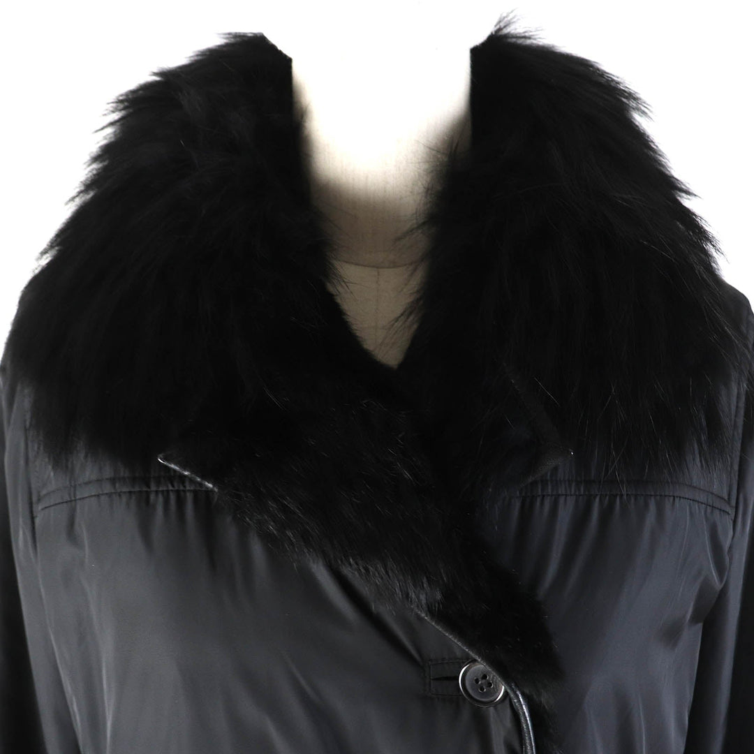 theory coat Outer: 99% nylon, Outer: 11% polyurethane, Lining: 100% rabbit, Filling: 100% polyester, Part: 100% raccoon black Women 2 Used Authentic