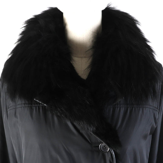 theory coat Outer: 99% nylon, Outer: 11% polyurethane, Lining: 100% rabbit, Filling: 100% polyester, Part: 100% raccoon black Women 2 Used Authentic