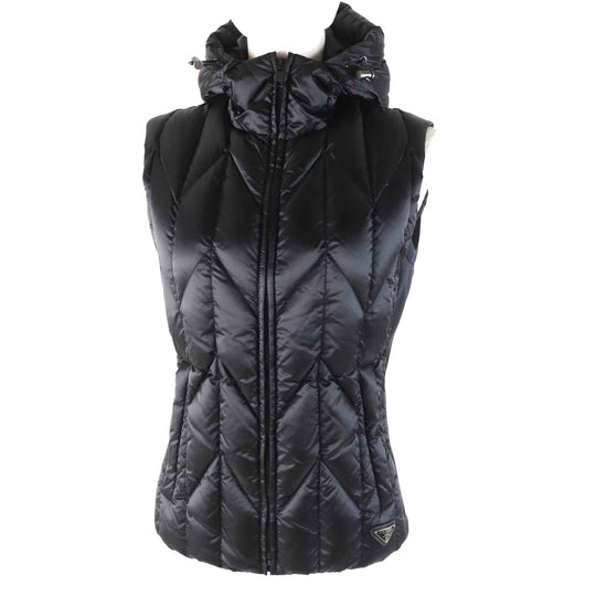 PRADA Down vest 29B984 Outer: 100% polyamide (nylon), Lining: 100% polyamide (nylon), Part: 80% polyamide (nylon), Part: 20% elastane (polyurethane), Filling: 90% down black Women 38 Used Authentic