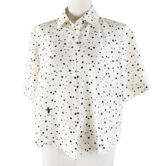 Christian Dior Short sleeve shirt 141B61A6764 Main: 100% silk Ivory navy Women 38 Used Authentic