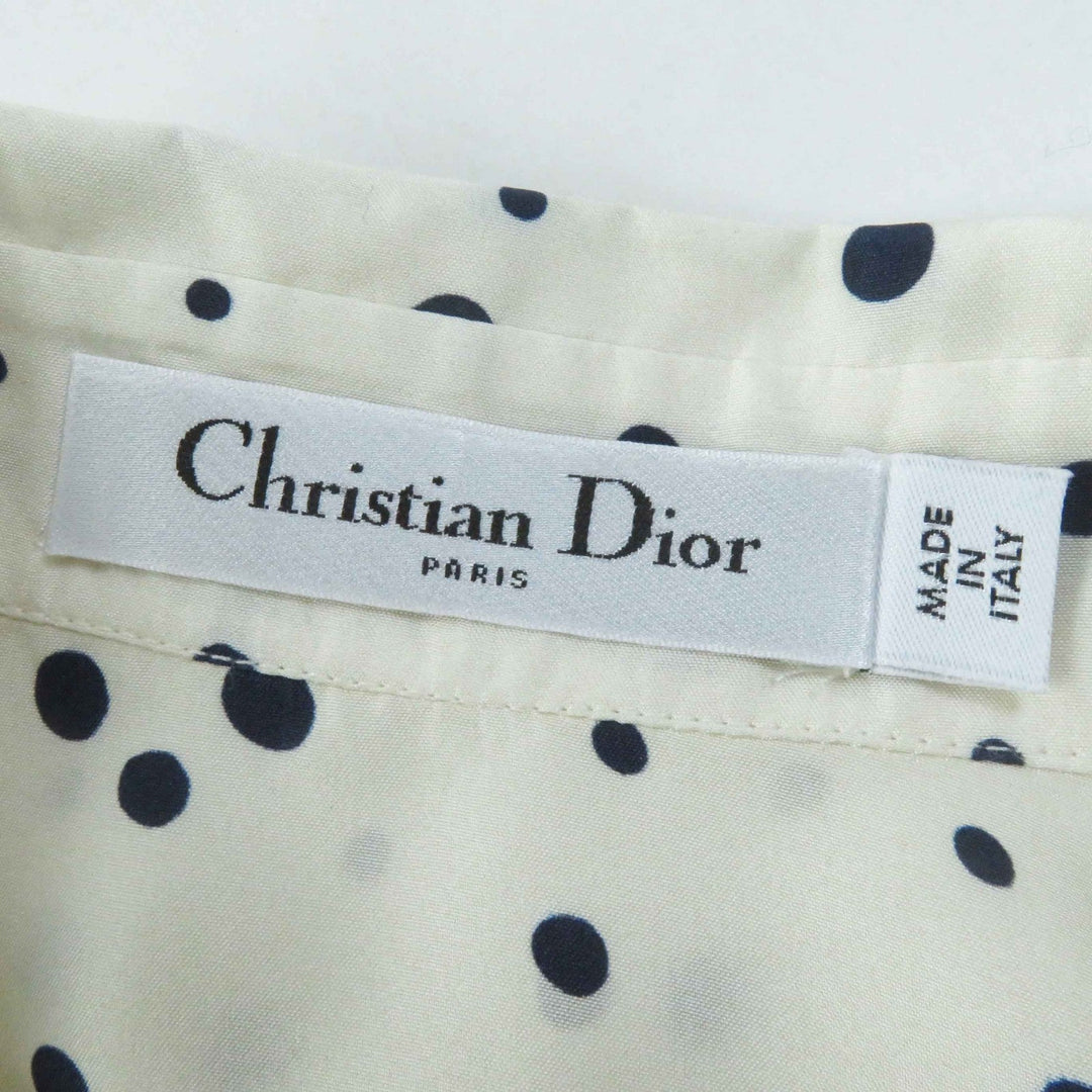 Christian Dior Short sleeve shirt 141B61A6764 Main: 100% silk Ivory navy Women 38 Used Authentic
