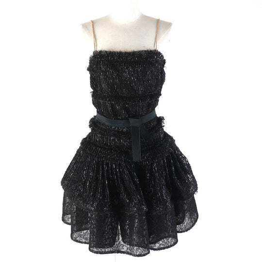 LANVIN one piece Outer: 20% polyamide, Outer: 65% rayon, Outer: 15% polyester, Lining: 100% silk, Part: 88% polyester black Women 34 Used Authentic