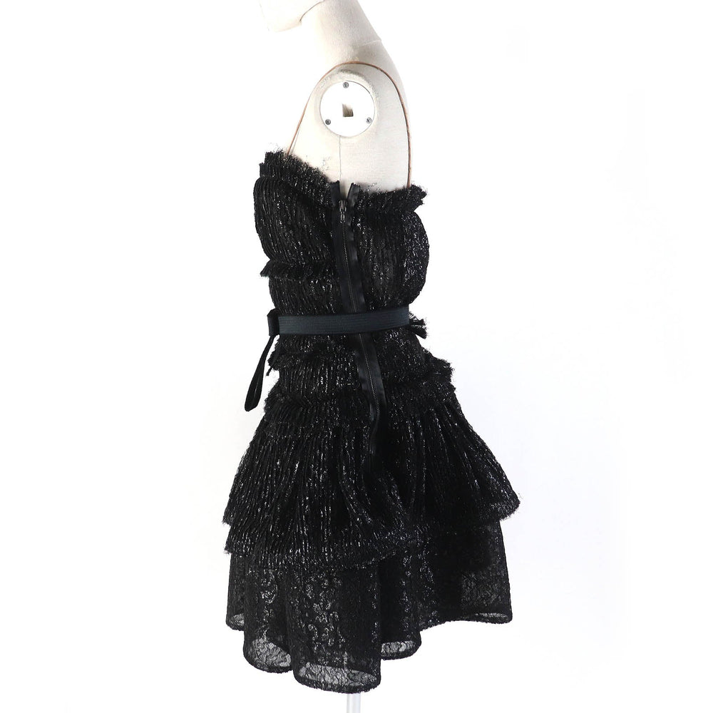 LANVIN one piece Outer: 20% polyamide, Outer: 65% rayon, Outer: 15% polyester, Lining: 100% silk, Part: 88% polyester black Women 34 Used Authentic