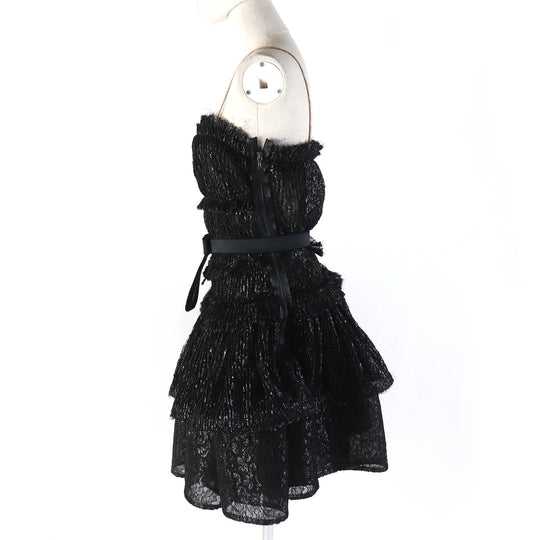 LANVIN one piece Outer: 20% polyamide, Outer: 65% rayon, Outer: 15% polyester, Lining: 100% silk, Part: 88% polyester black Women 34 Used Authentic