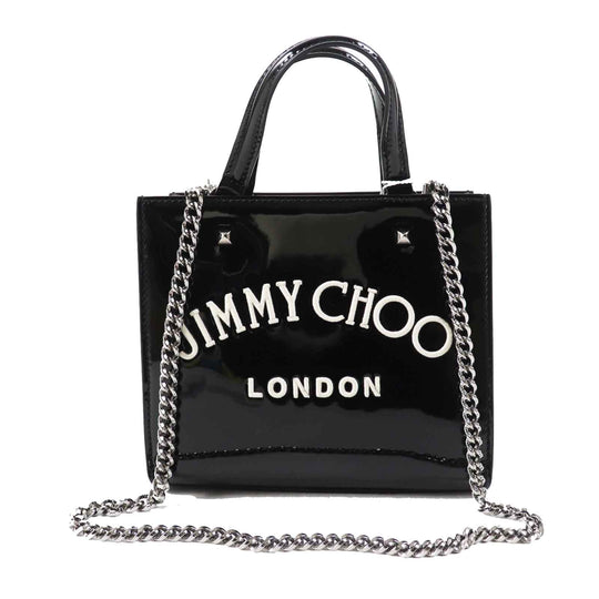 JIMMY CHOO Tote Bag Main: Patent leather Black White VARENNE TOTE BAG Women Used Authentic