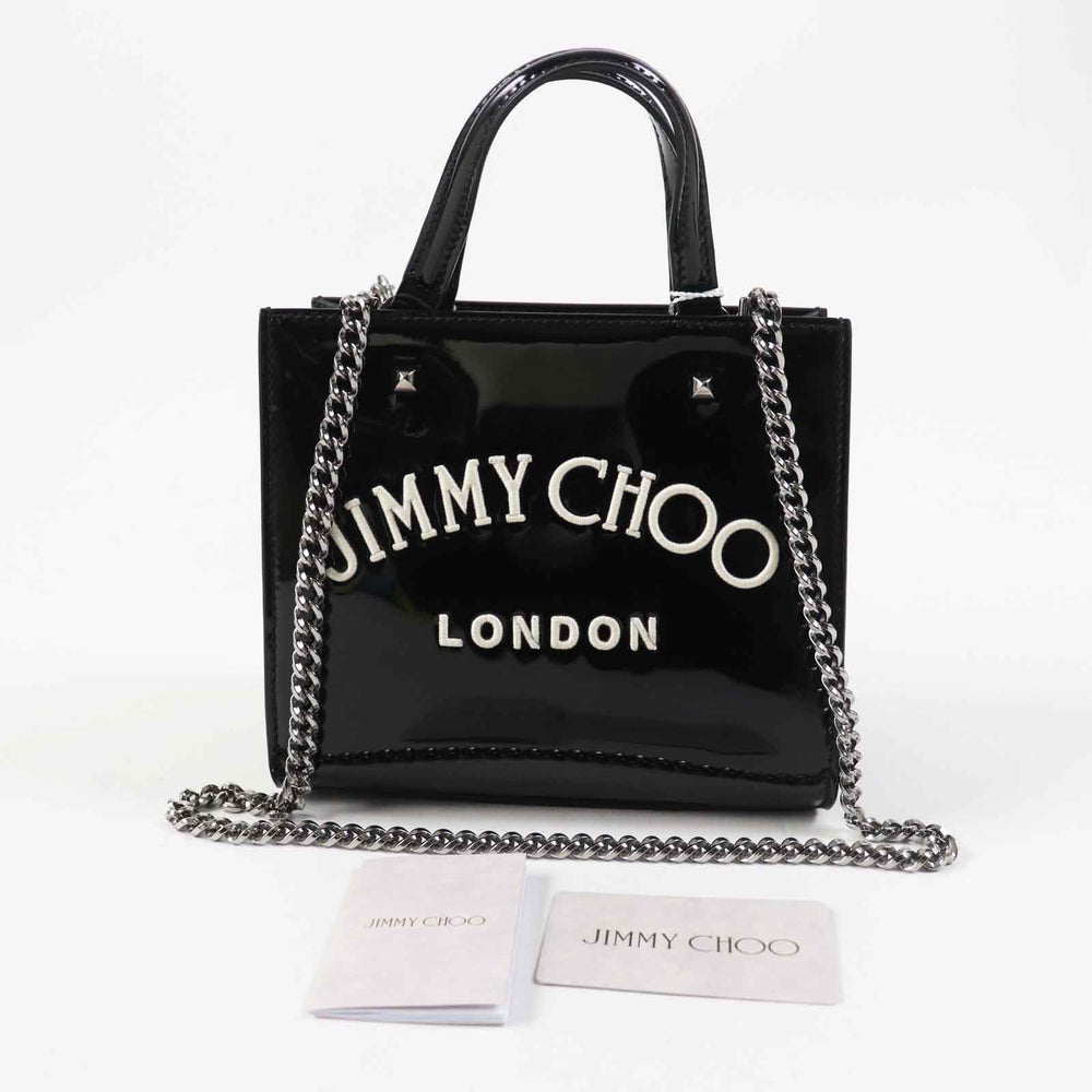 JIMMY CHOO Tote Bag Main: Patent leather Black White VARENNE TOTE BAG Women Used Authentic