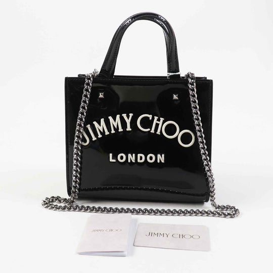 JIMMY CHOO Tote Bag Main: Patent leather Black White VARENNE TOTE BAG Women Used Authentic