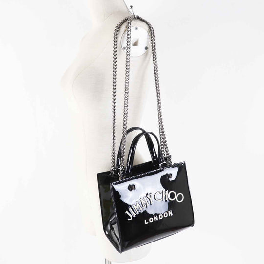 JIMMY CHOO Tote Bag Main: Patent leather Black White VARENNE TOTE BAG Women Used Authentic