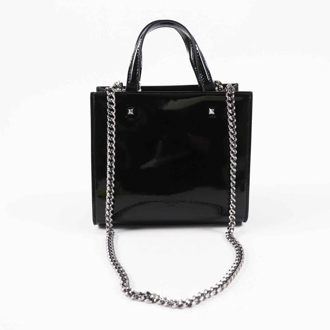 JIMMY CHOO Tote Bag Main: Patent leather Black White VARENNE TOTE BAG Women Used Authentic