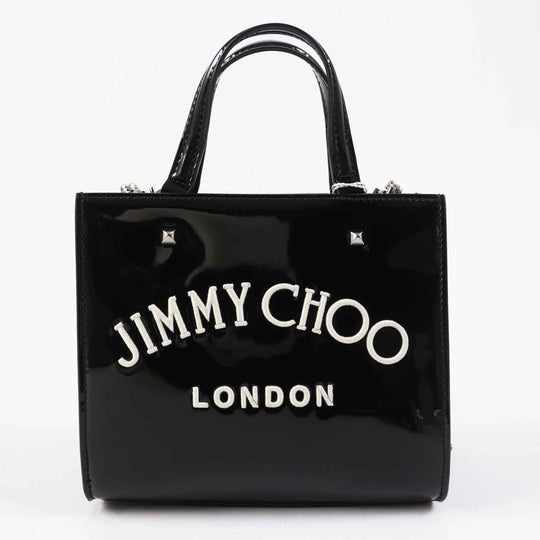 JIMMY CHOO Tote Bag Main: Patent leather Black White VARENNE TOTE BAG Women Used Authentic