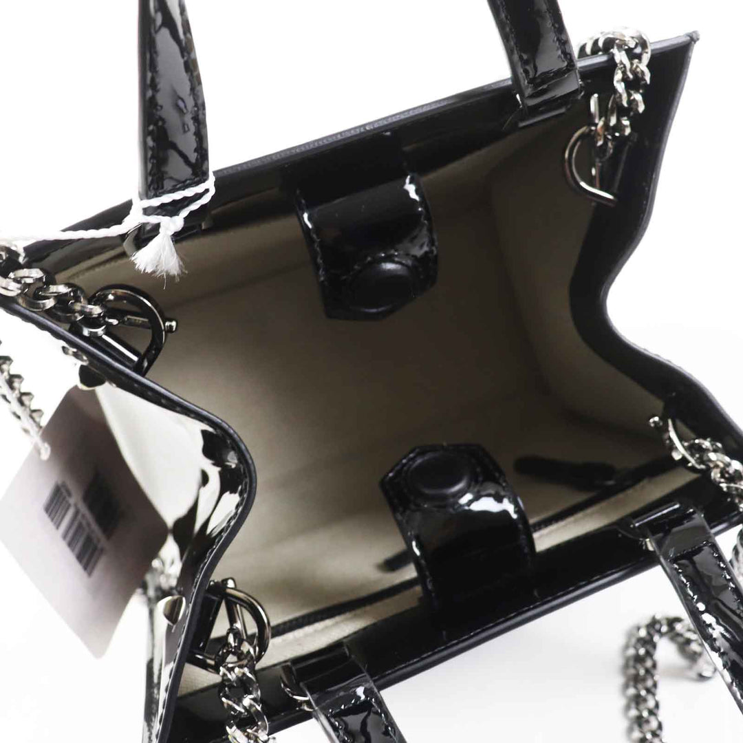 JIMMY CHOO Tote Bag Main: Patent leather Black White VARENNE TOTE BAG Women Used Authentic