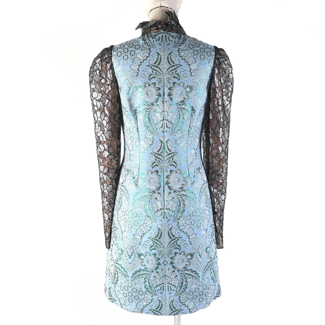 LANVIN one piece Outer material: 100% polyester, Outer material: 20% polyamide, Outer material: 21% polyester, Outer material: 59% rayon, Part: 100% silk Light blue type Black type Women 36 Used Authentic