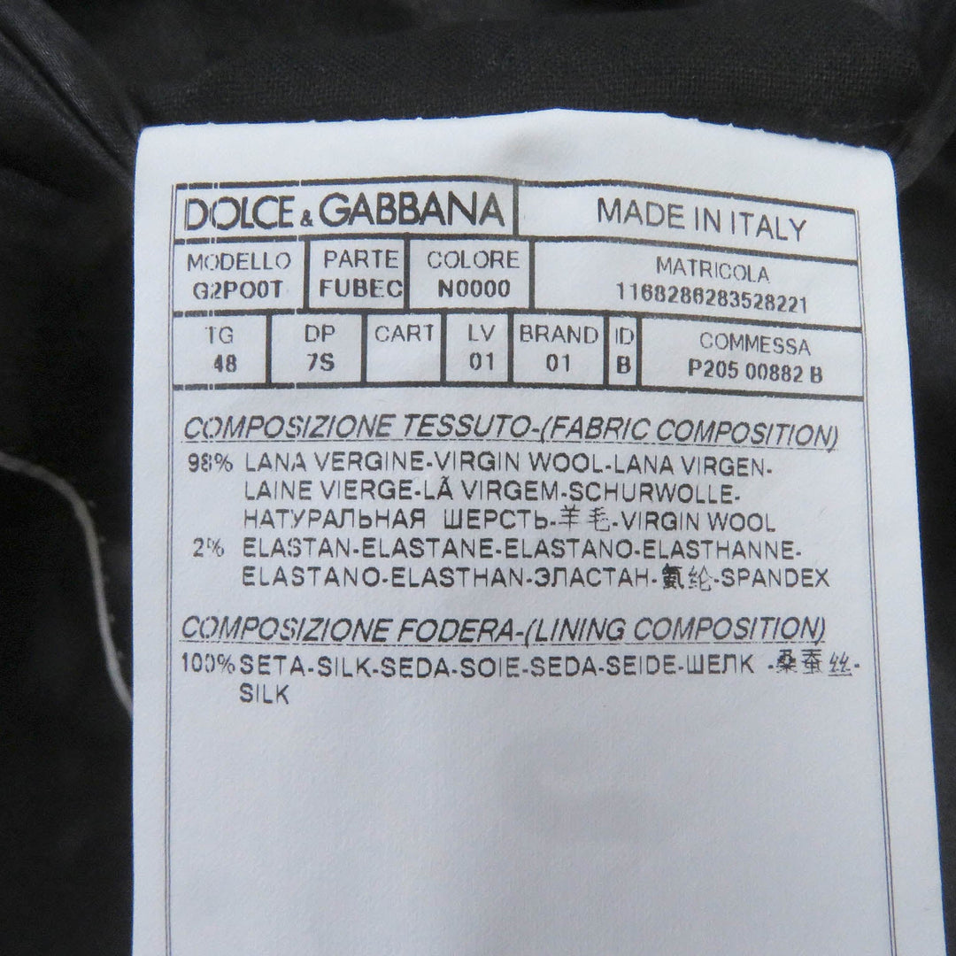 DOLCE&GABBANA tailored jacket G2PO0T Outer: 98% virgin wool, Outer: 2% elastane (polyurethane), Lining: 100% silk black mens 48 Used Authentic