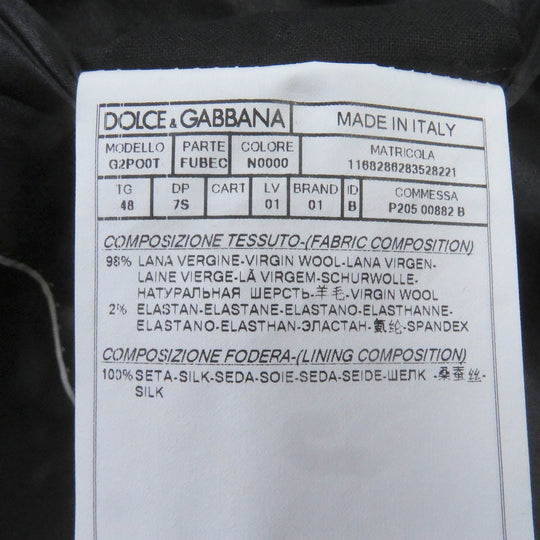 DOLCE&GABBANA tailored jacket G2PO0T Outer: 98% virgin wool, Outer: 2% elastane (polyurethane), Lining: 100% silk black mens 48 Used Authentic