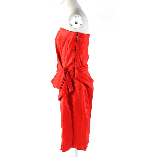 LANVIN one piece Outer: 70% linen, Outer: 30% cupra, Outer: 73% polyamide, Outer: 27% elastane, Lining: 100% silk Red Women 38 Used Authentic